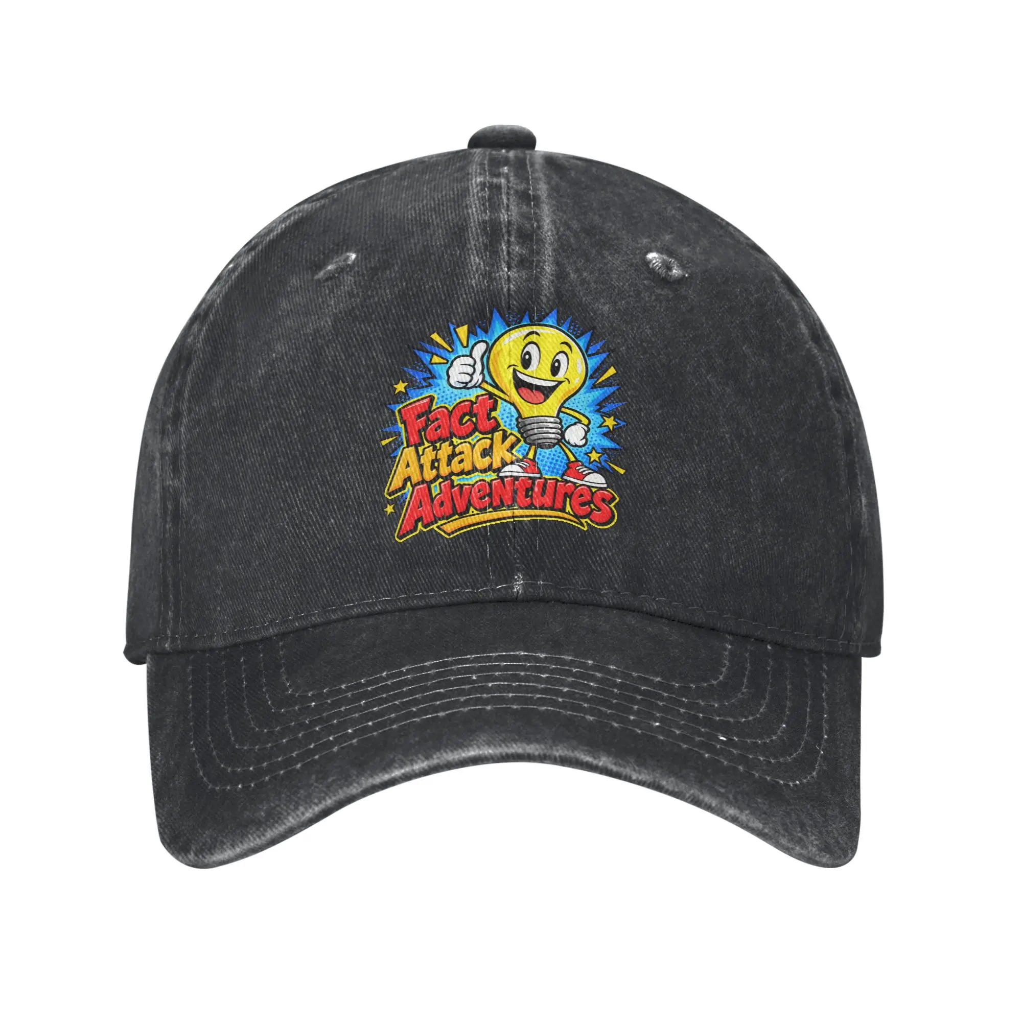 Summer Funny Fact Attack Adventures Light Bulb Baseball Cap Sun  Sunscreen Design Washed Trucker Hat Unisex Sports Baseball Caps