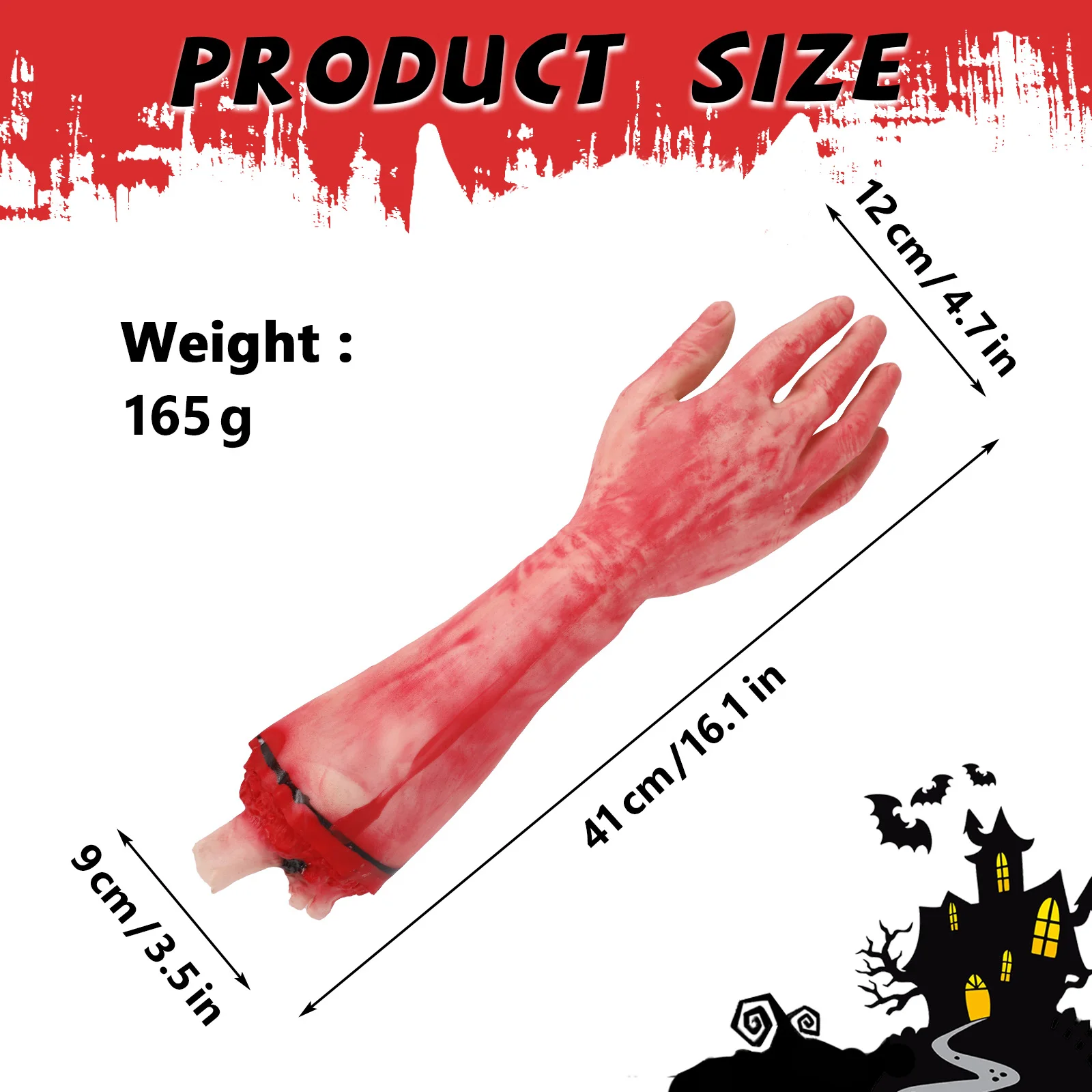 دعامة ذراع بشري لليد المزيفة الدموية، جزء جسم ميت واقعي من الأطراف المقطوعة لتزيين حفلات الهالوين