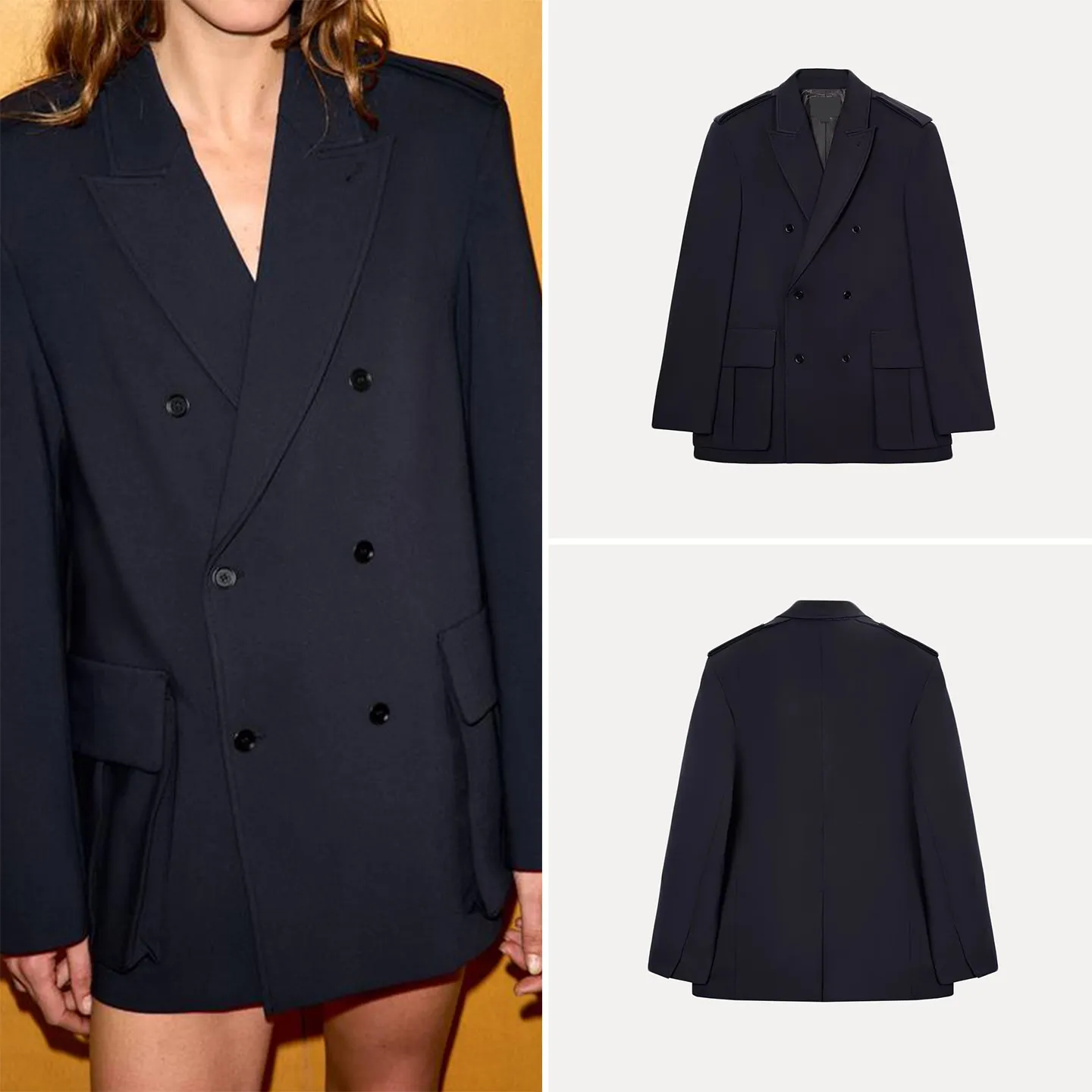 

Женский свободный двубортный жакет с очень большими карманами, модный стиль весны 2026, пальто-костюм с длинными рукавами