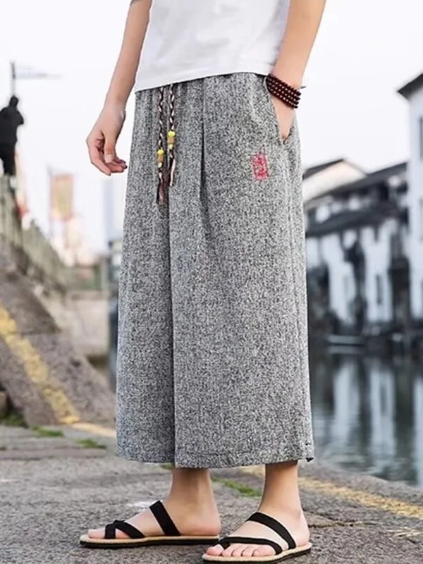 Loose Casual Cotton Linen Seven-Foot Pants Men Summer Thin Large Size Lantern Simulation Linen Pants Casual Shorts