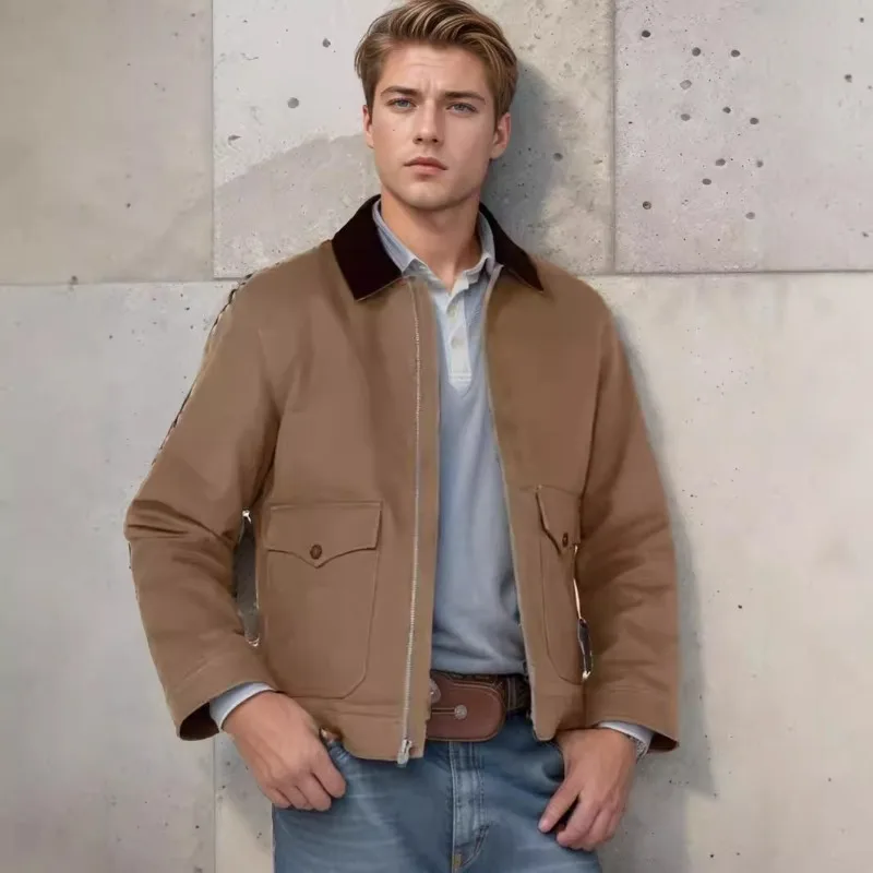 Foreign Trade Men's Spring and Autumn Simple Casual  Jacket Collar Color Matching Zipper Cardigan Men Clothing