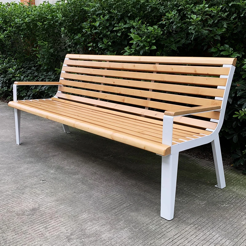 Modern Metal Wooden Bench with Armrest Backrest Park Long Bench Chair Street Furniture Outside Waiting Chairs Seatspromote sales