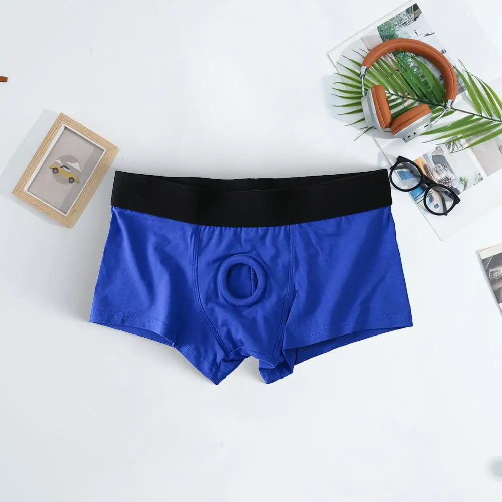 Men Boxer Underwear Low Waist Breathable Design Front Opening Shorts Panties With Silicone Ring Cockring Underpants Daily Wear
