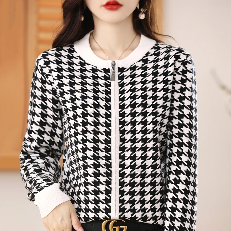 2022 new women\'s cardigan women\'s cashmere cardigan knitted jacket spring and autumn Korean version zipper cardigan sweater