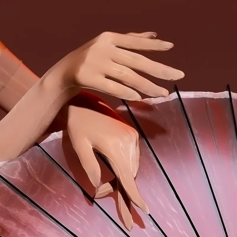 Ultra-Thin Five-Finger Silk Gloves, Silky Smooth Sexy High Elasticity Glossy High-Density Shiny Soft Women