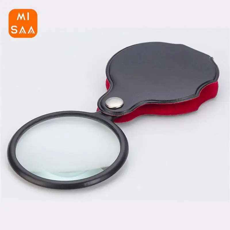 Magnifier 50mm Mini Portable 50mm Faux Leather Cover Magnifying Glasses Magnifying Glass Faux Leather Folding Mini Durable