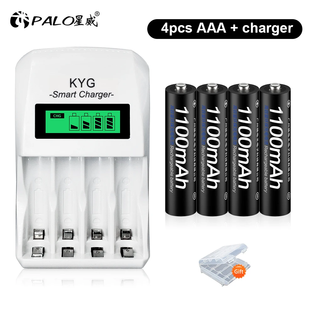 PALO NiMH AAA Rechargeable Battery NiMH 1.2V 1100mAh AAA Rechargeable Batteries for Remote Control Toy + AA AAA Battery Charger