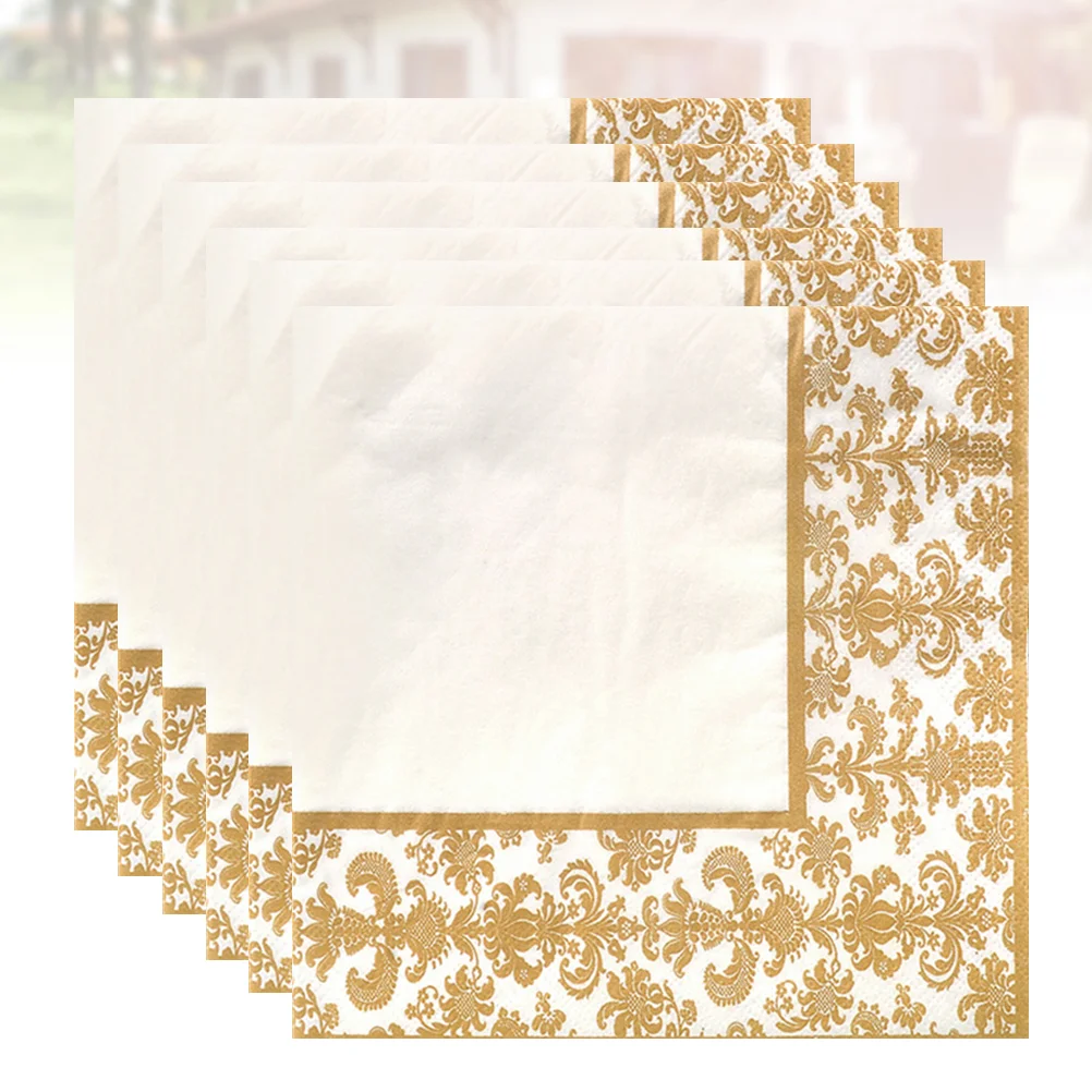 

Gold Printing Disposable Napkin Tissue Paper Printed Napking for Restaurant and Hotel (Golden + White) Towel Wedding