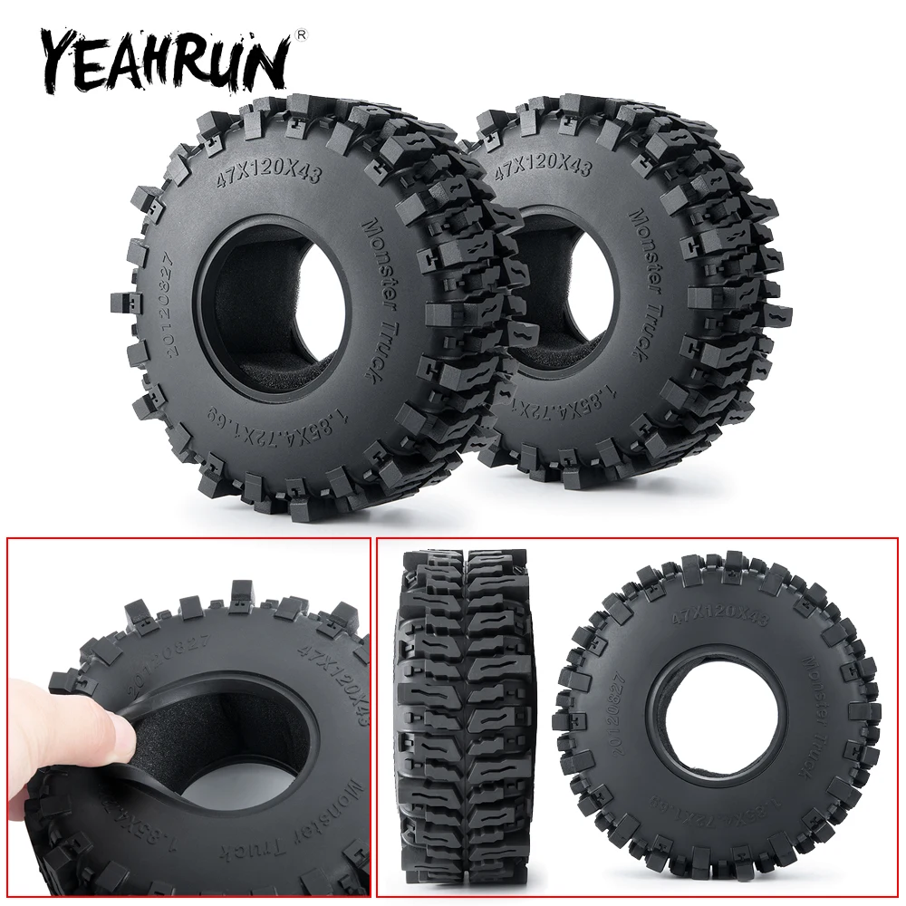 YEAHRUN 1/4Pcs 1.9 inch 120mm Rubber Tires w/ Sponge Foam for Axial SCX10 III AXI03007 TRX-4 1/10 RC Car Monster Truck Parts