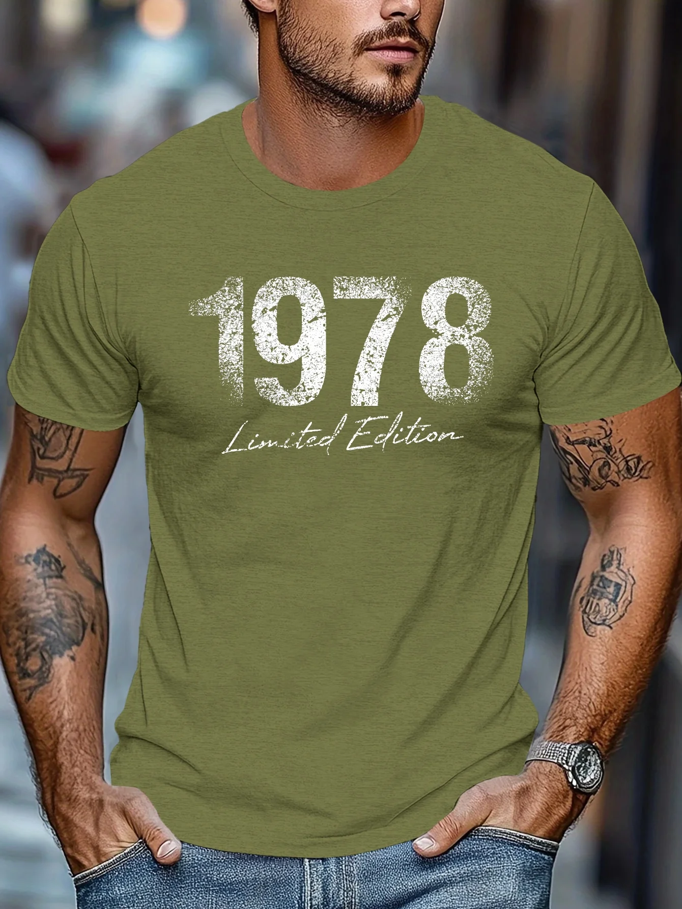 Men's Summer 100% Cotton Fashion Limited Edition 1978 Retro Printed Casual Loose Round Neck Short Sleeve T-shirt Versatile Top