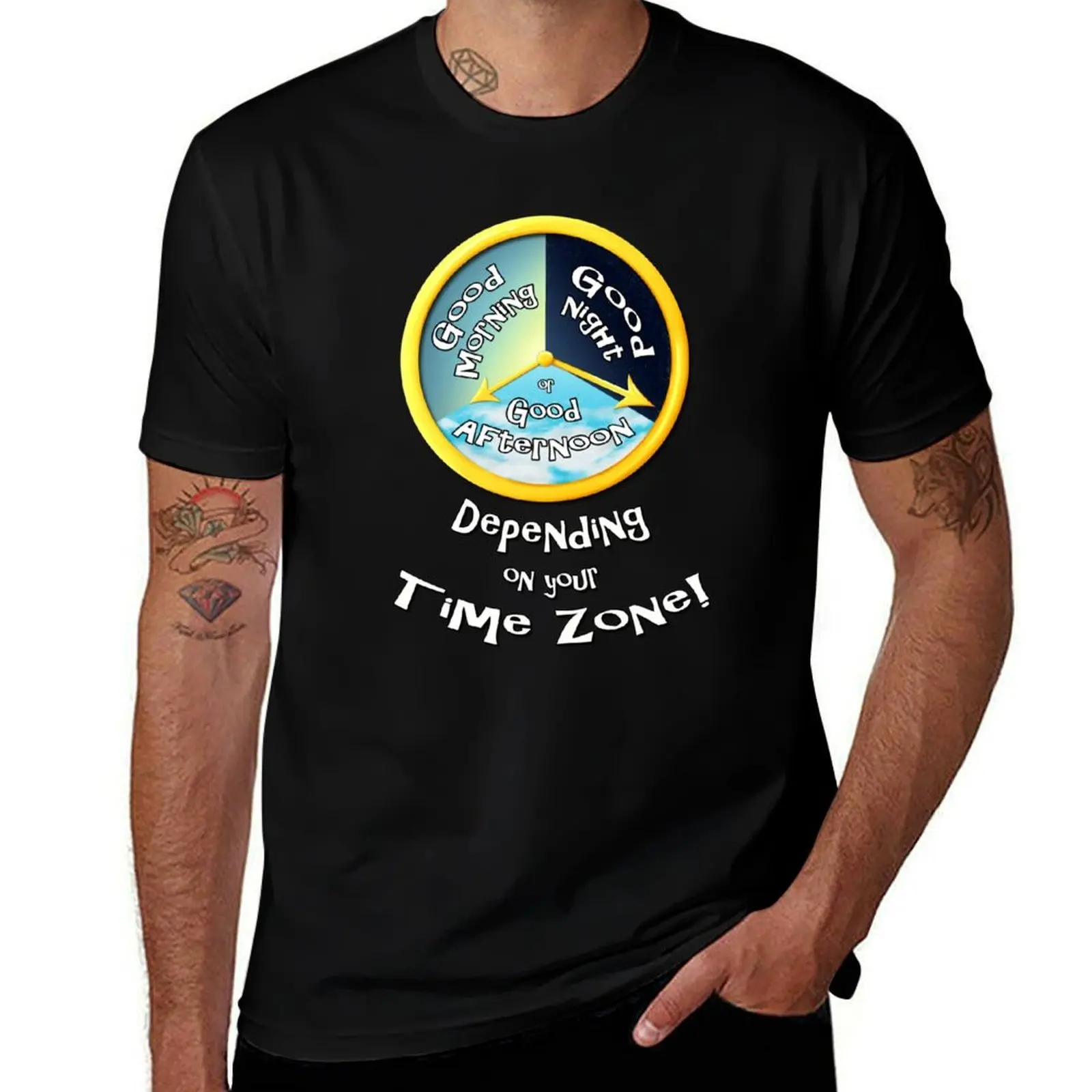 Depending on your Time Zone! T-Shirt Simple Solid Color Crew Neck Tee