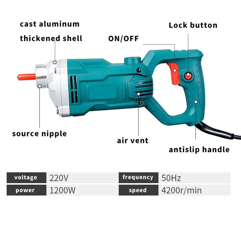 Handheld Power Concrete Vibrator 1200 W 4400 RPM, Electric Concrete  with 2.5 m Shaft Bar Portable Building