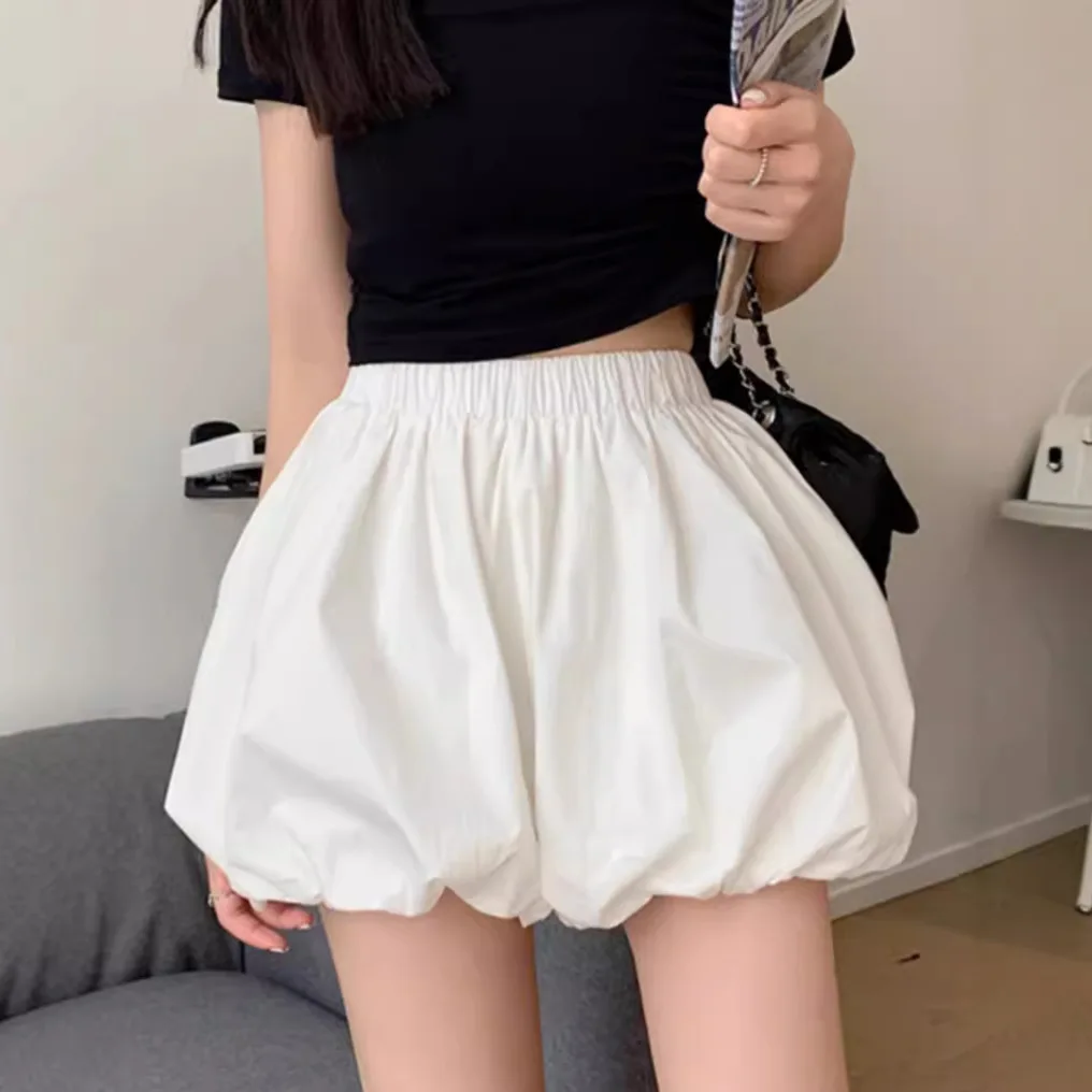 Flower bud casual elastic waist pants Slim-fit loose pumpkin pants Poodle pants Short shorts for women 2025 summer short skirt