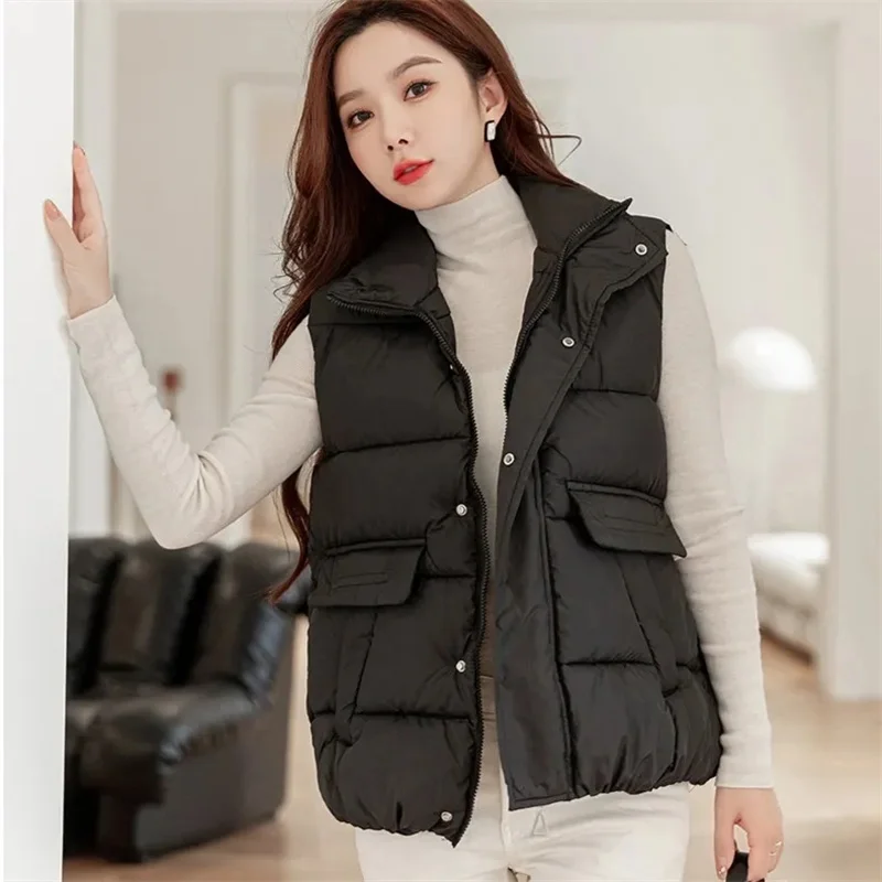 

Autumn Winter 2025 New Vest Coat Female Stand Collar Down Cotton Sleeveless Jacket Women Padded Bread Tank Top Tide Waistcoat