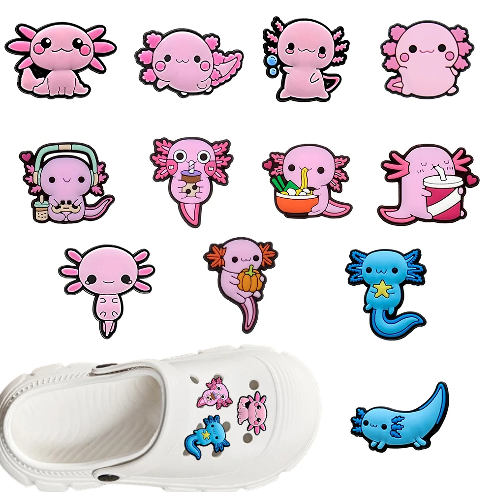 Hot Sales 1-12pcs Cartoon Pink Blue Salamander Series PVC Shoe Accessories Fit with Hole Wristbands DIY Shoe Decorations Giftsts