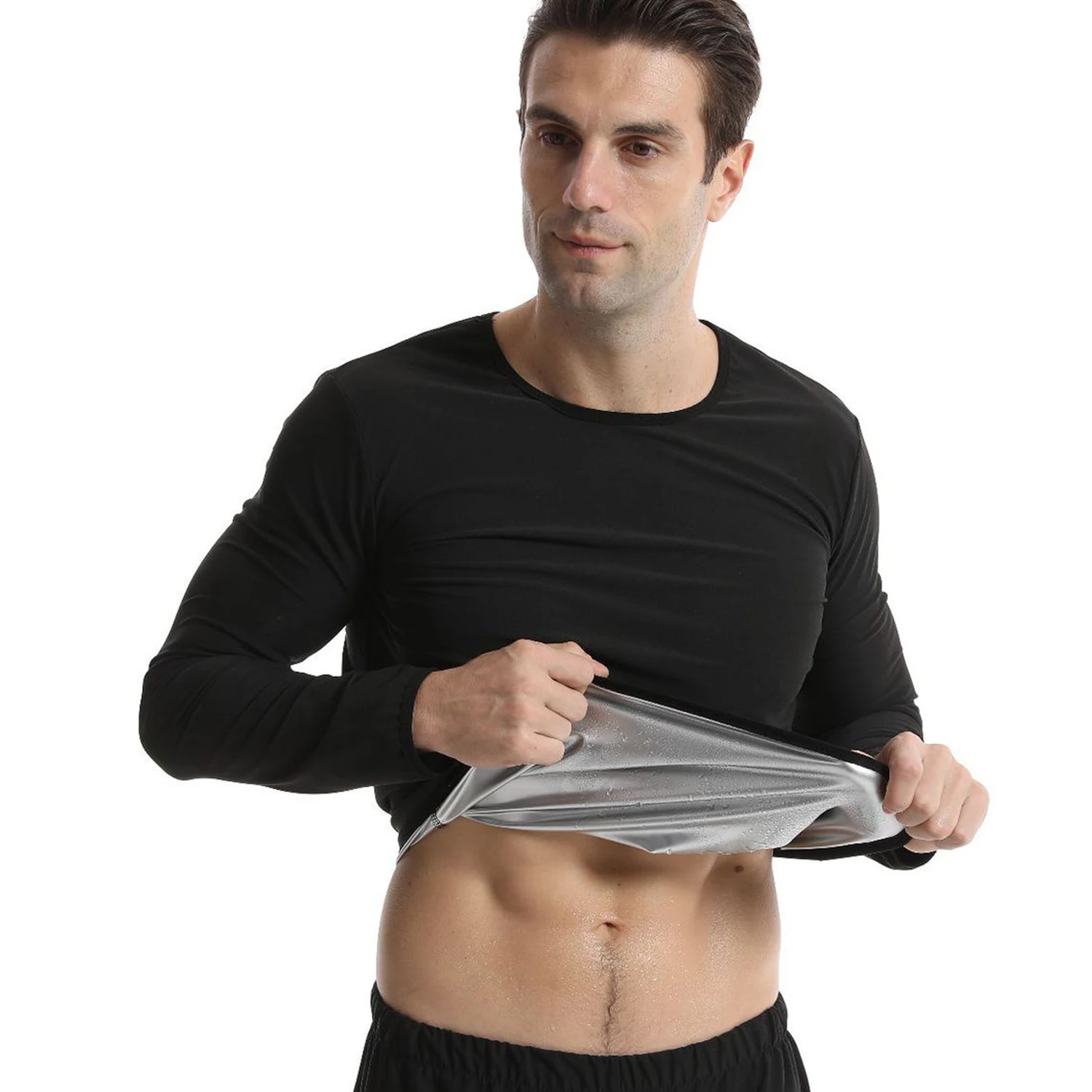 1 PC ซาวน่าเสื้อสําหรับชายแขนยาวสําหรับเหงื่อ Body Shaper TOP เสื้อยืด Body Shaper เสื้อสําหรับออกกําลังกายกีฬาการออกกําลังกาย