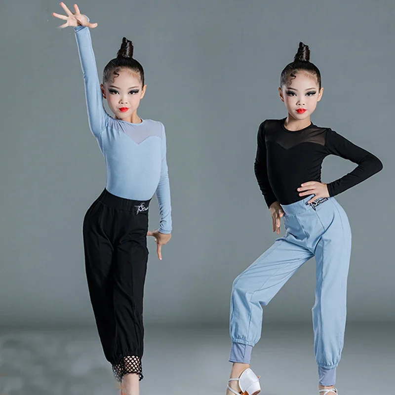 

Kids Latin Dance Costume Split Suit Children'S Latin Dancing Clothes Girls Long Sleeve Tops Latin Trousers Practice Wear SL5527