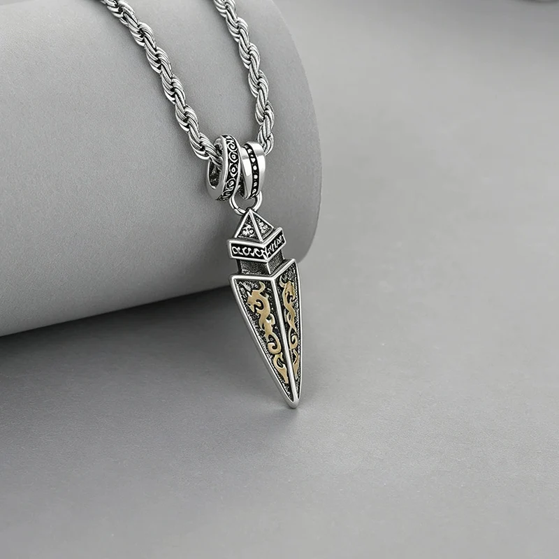 Retro Mythical Beast Necklace for Men Trendy and Creative Thai Silver Lockbone Chain Geometry Necklaces KOFSAC