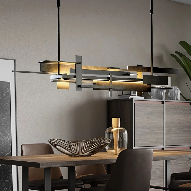 Postmodern Stacked Linear LED Chandelier Black Gold Geometric Pendant Light for Dining Room Kitchen Island Bar  Designer Minima