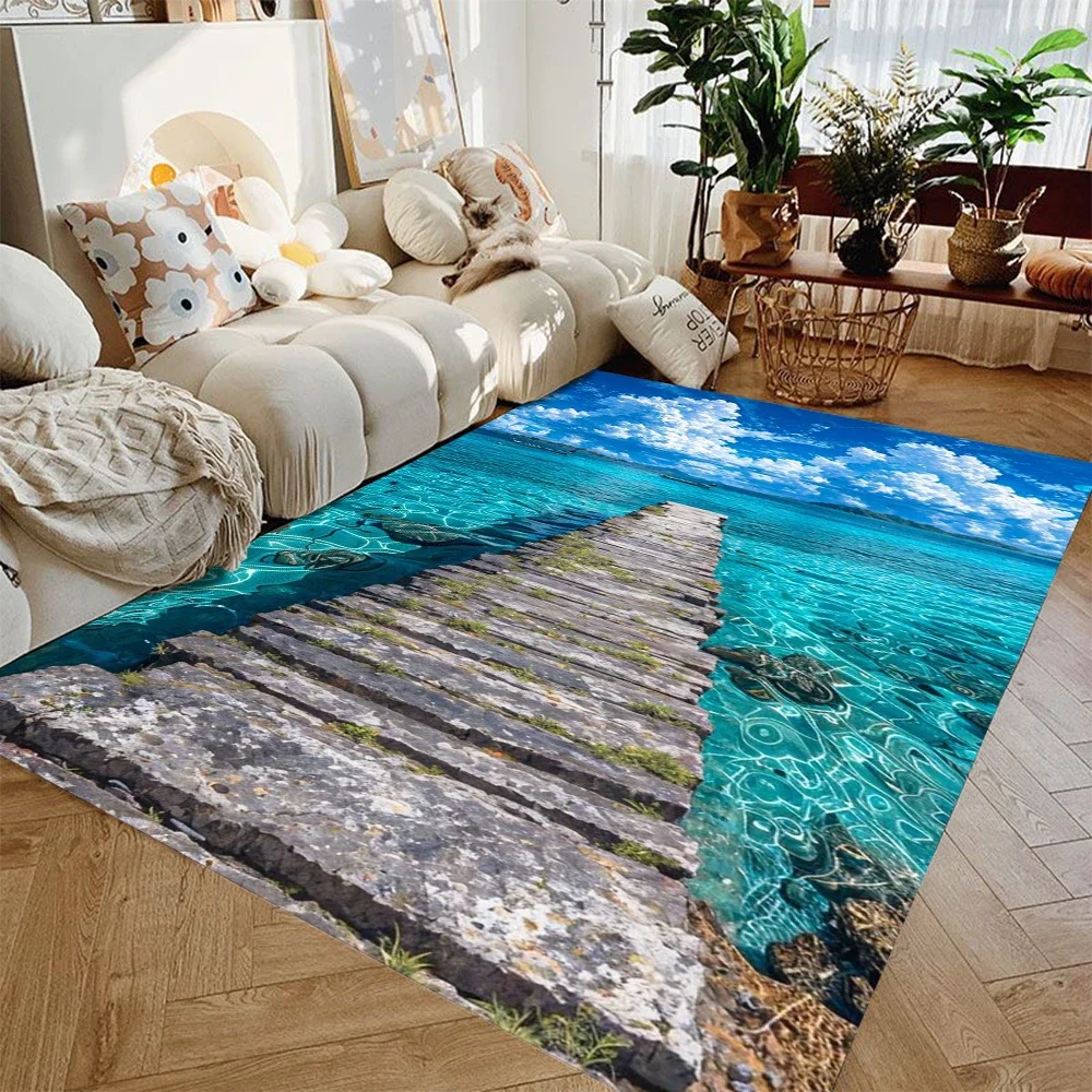 Printed Carpet Leading To The Underwater World Summer Marine Home Decor Non-slip Mat Living Room and Bedroom Carpet