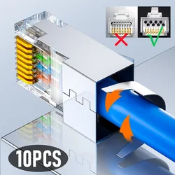CAT7 RJ45 Connector Pass Through 8P8C CAT6A rj 45 Ethernet Plug for CAT 7 Solid Stranded Network Plugs Cable with 1.3mm Load Bar