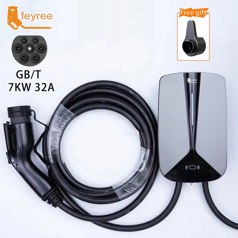 

feyree EV Charger GB/T Plug Socket 32A 7.6KW 1Phase EVSE Wallbox Plug and Charge Model 5m Cable for Electric Vehicle Car Charger