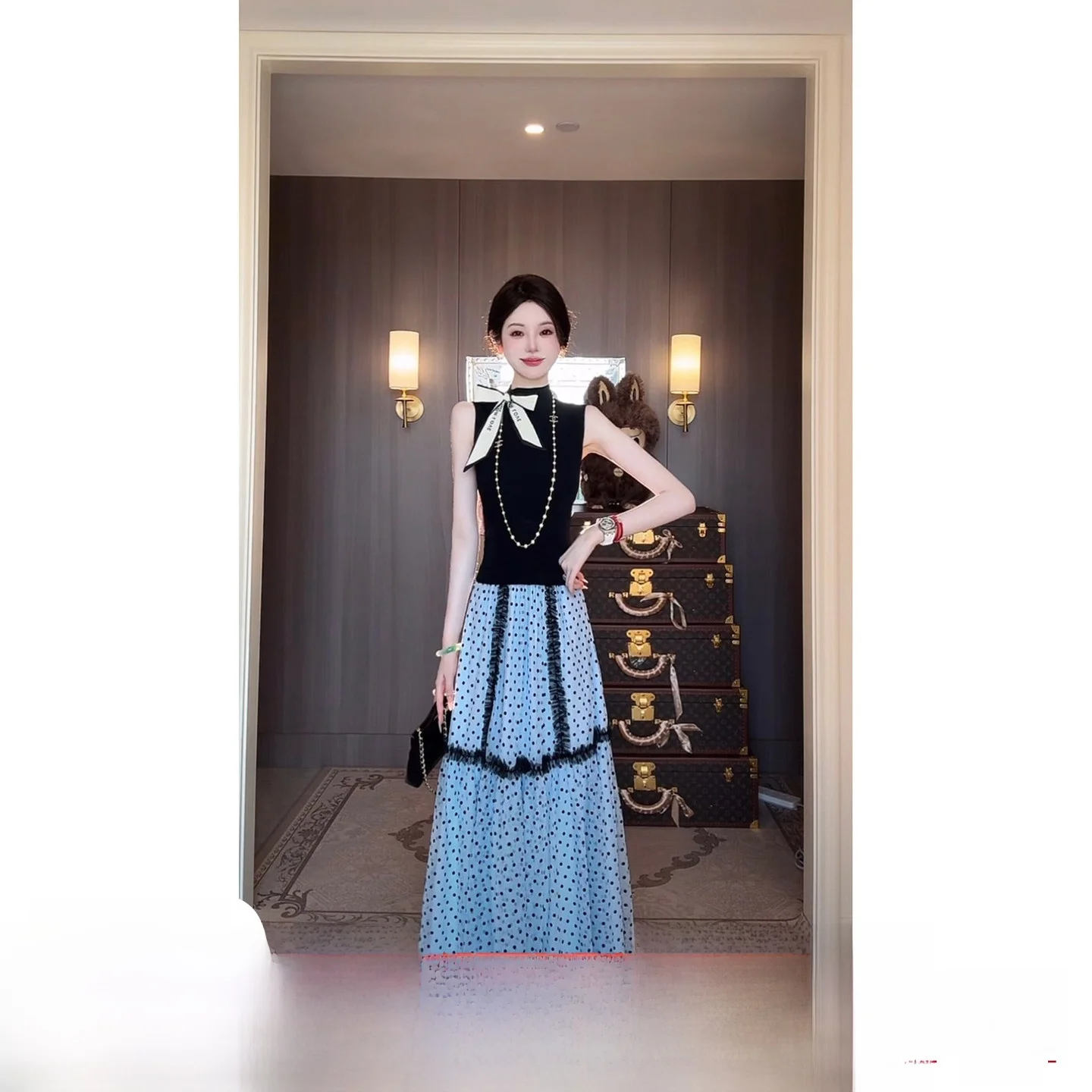 

Двусторонняя юбка в горошек Ele Blue Me Base, модная длинная юбка, новинка осенне-зимнего сезона