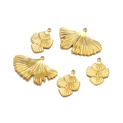 10pcs Stainless Steel Leaf Charms For Earrings Finding DIY 18K Gold Plated Ginkgo biloba Pendants Connectors For Jewelry Making