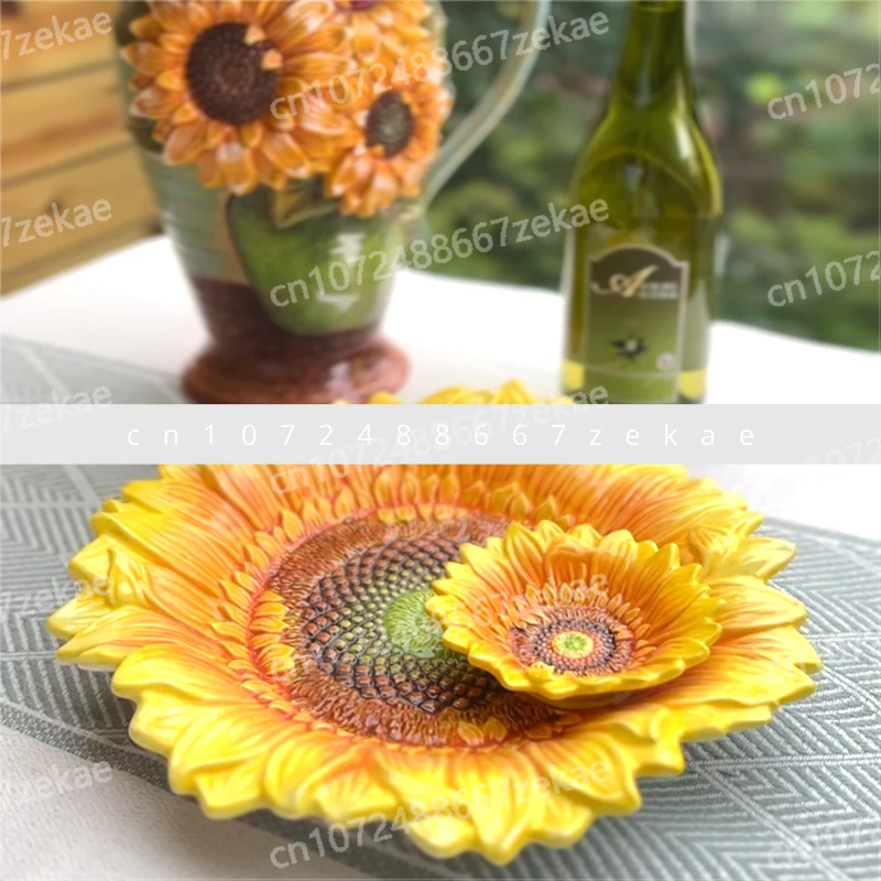 

Multifunctional with Toothpick Box Fruit Plate End Table Decor Home Accessories Pastoral Ceramic Fruit Sunflower Fruit Bowl