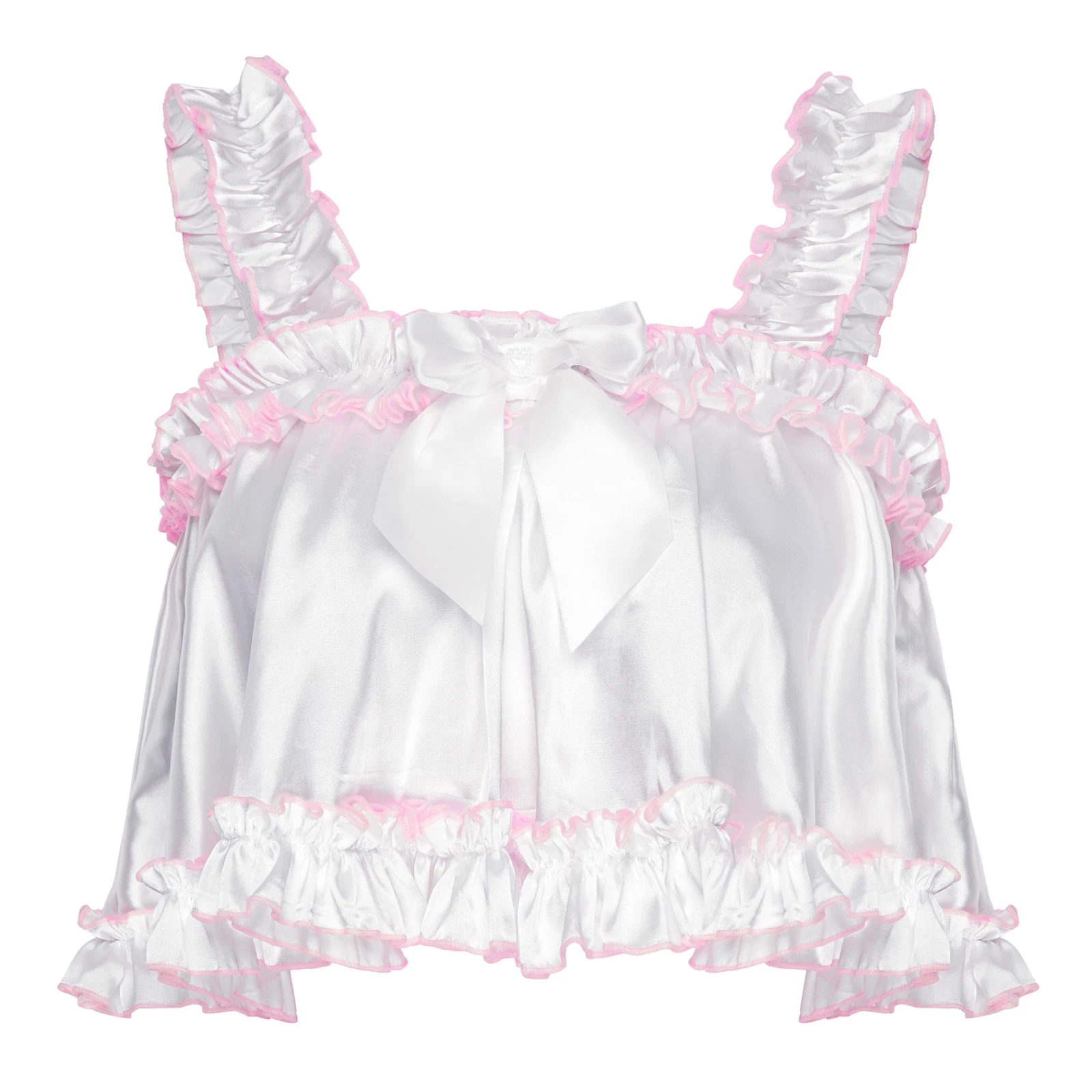 Sexy cross dresser satin children's intimate underwear pants satin sissy rolled edge pleated vest two-piece set