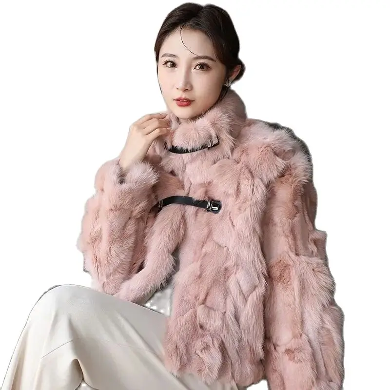 2024 Autumn/Winter New Fox Fur Fur Integrated Coat Women's Stand Collar Loose Short Fashion