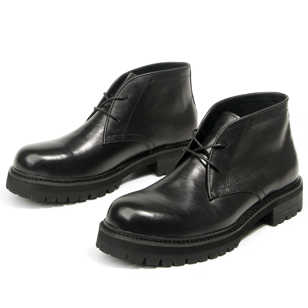 Big Toe Boots Retro Polished Distressed Short Boots Genuine Leather Men\'s Shoes Fashionable High Top Boots