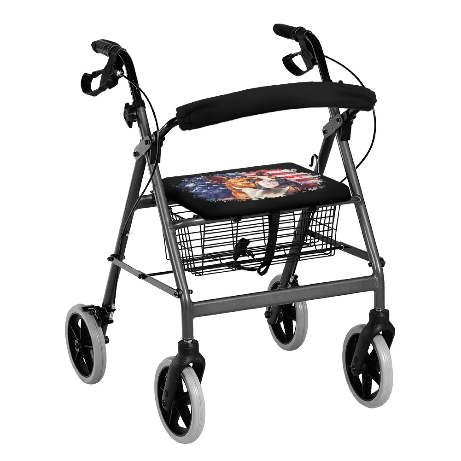 Coloranimal American Flag Dog 2 Pcs Rollator Walker Seat Covers Rollator Seat Cover for Senior Ladies Travel
