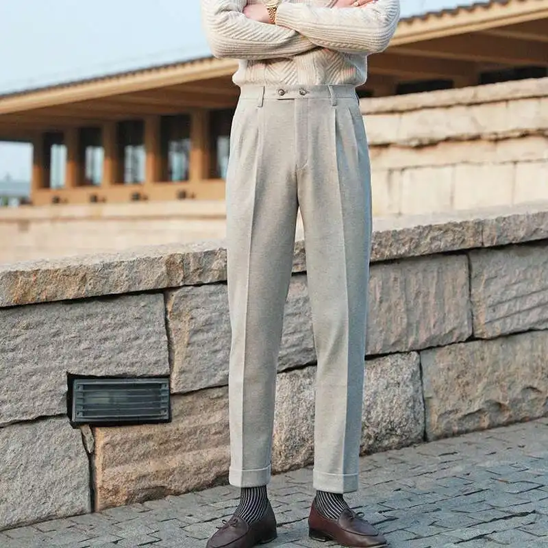 Casual Straight Trousers Men Fall Versatile Business Trousers Gentlemen Fashion Wool Blend Pant Men Dress Suit Pantalones Hombre