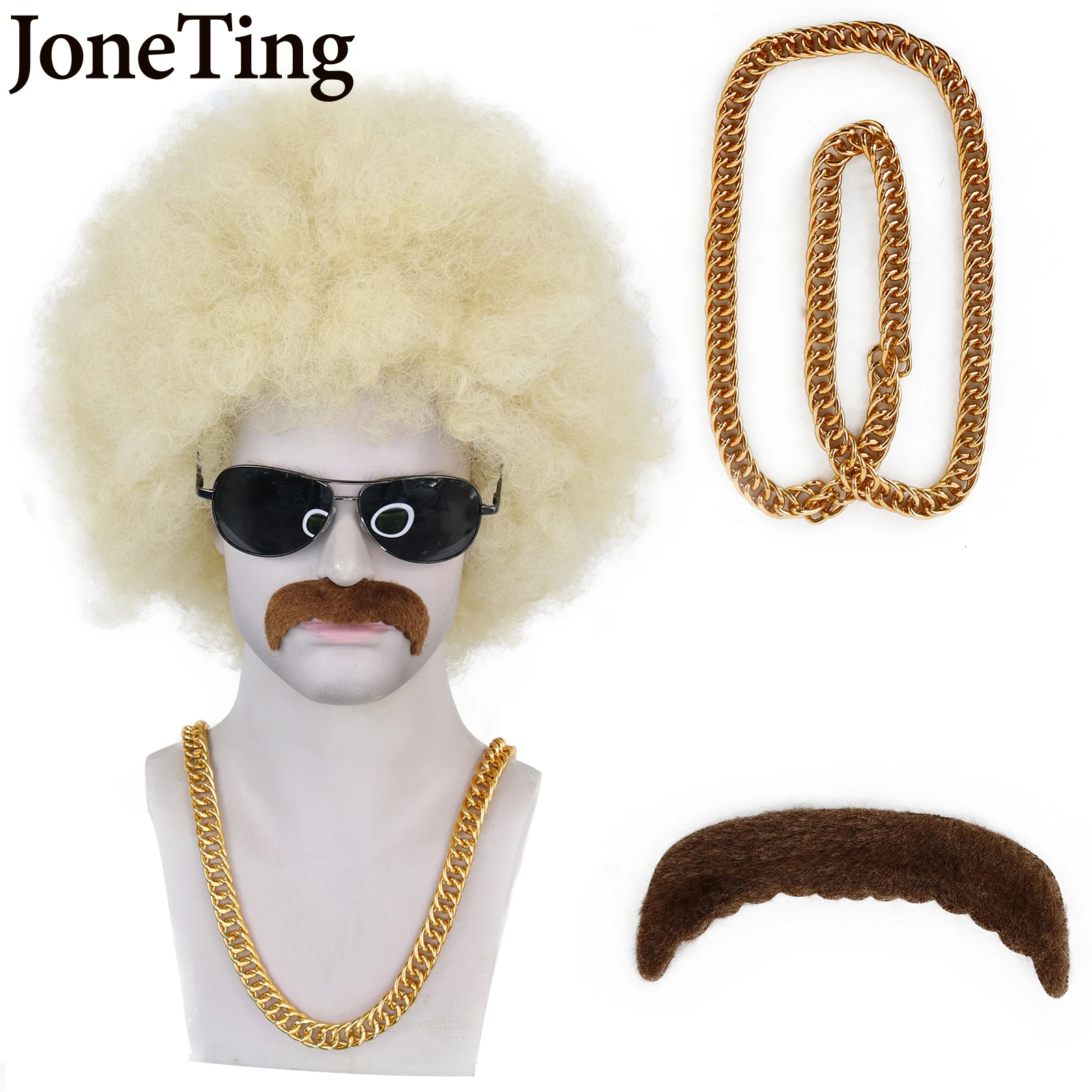 JT Synthetic Afro Blonde Short Fluffy Hair Wigs Male's Short Afro Curly Kinky Hair for Party Dance Cosplay Wigs with Sunglasses