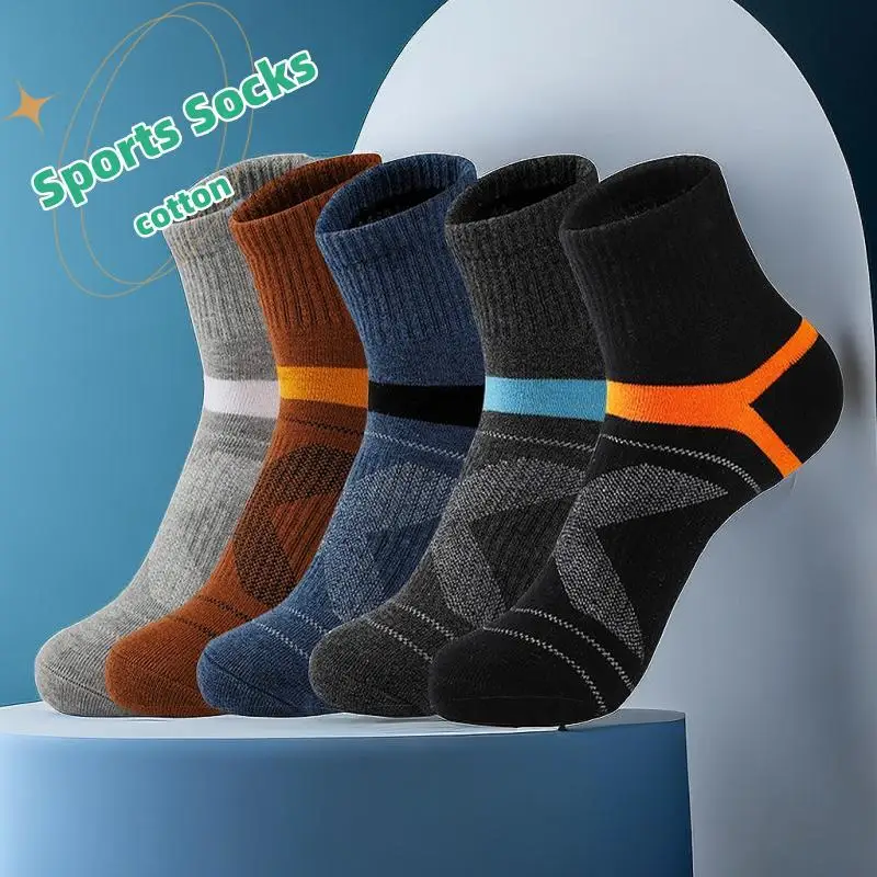 5 Pair New High Quality Cotton  Autumn Men\'s Socks Running Winter Casual Breathable Active Socks Stripe Sport Socks