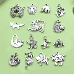 15/20pcs Antique Silvery Vintage Animal Charms Alloy Monkey, Tiger, Koala Bear Pendants For DIY Jewelry Making Accessories