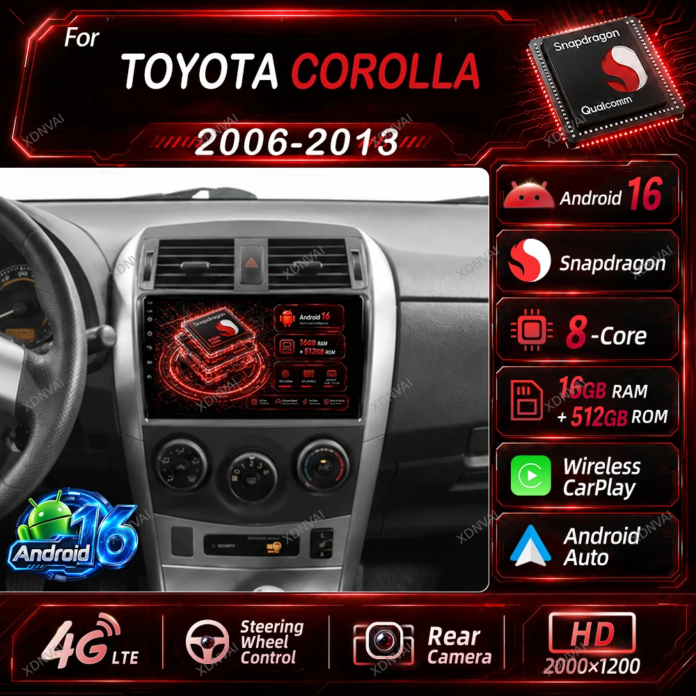 Android 16 Video Player For Toyota Corolla 2006 2007 2008 2009 2010 2012 2013 Car Radio Multimedia GPS Carplay DSP Autoradio BT