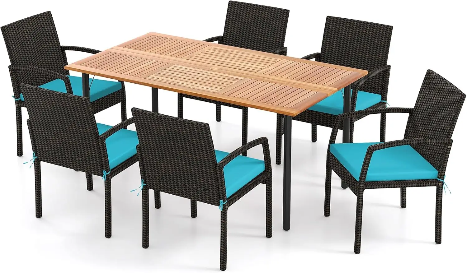 

7-местный обеденный комплект для улицы - набор садовой мебели с столешницей из акации, отверстием для зонта и съемными подушками, Wicke