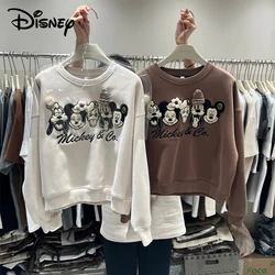 Disney 2024 Anime Mickey Mouse Goofy Donald Duck Embroidery Casual Sweatshirt Autumn Winter Plus Velour Pullover Top