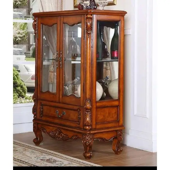 American solid wood cello wine cabinet, European carved display cabinet, retro art cabinet