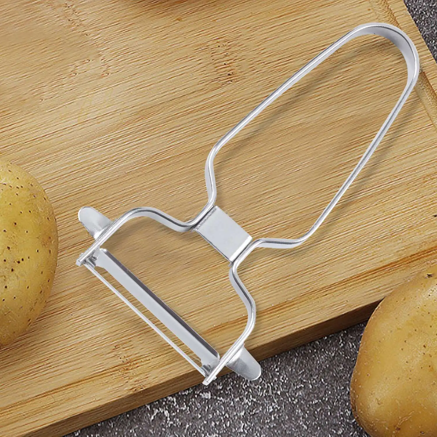 2 In 1 Fruit And Vegetable Slicer Planer Potato Carrot Grinder Kitchen Tool U-Shaped Handle Peeler Silver 430 Stainless Steel