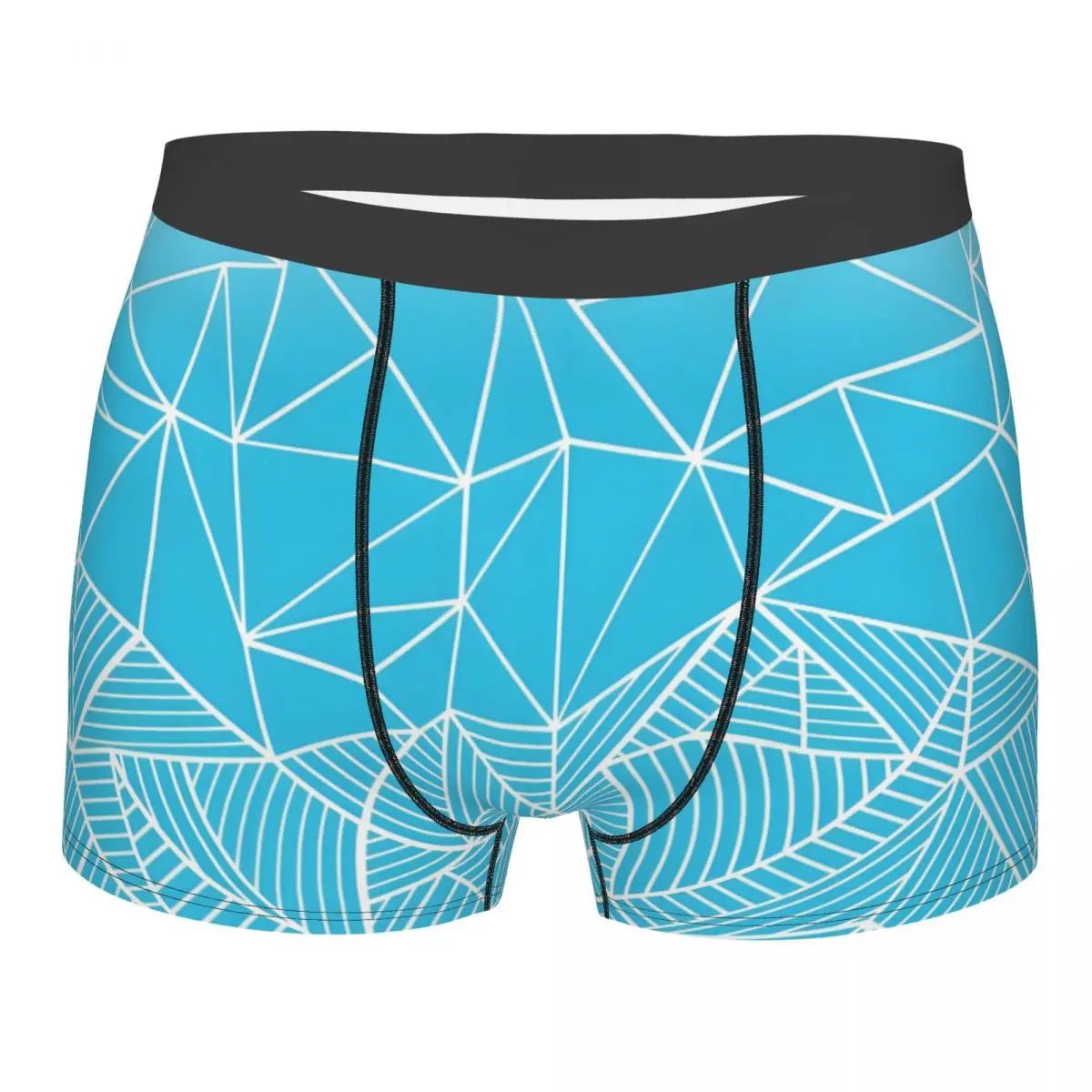 Custom Male Novelty Abstract Line Geometric Half And Half Electric Blue Underwear Boxer Briefs Stretch Shorts Panties Underpants