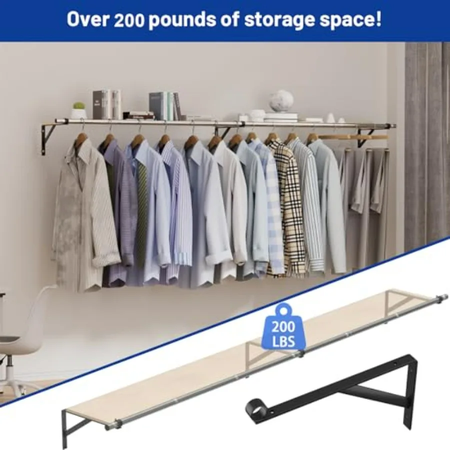 Wall Mounted Clothes Rack for Closet Storage Laundry Room and Bedroom 87'' Heavy Duty Pipe Clothing Rack with Multi Purpose Gar