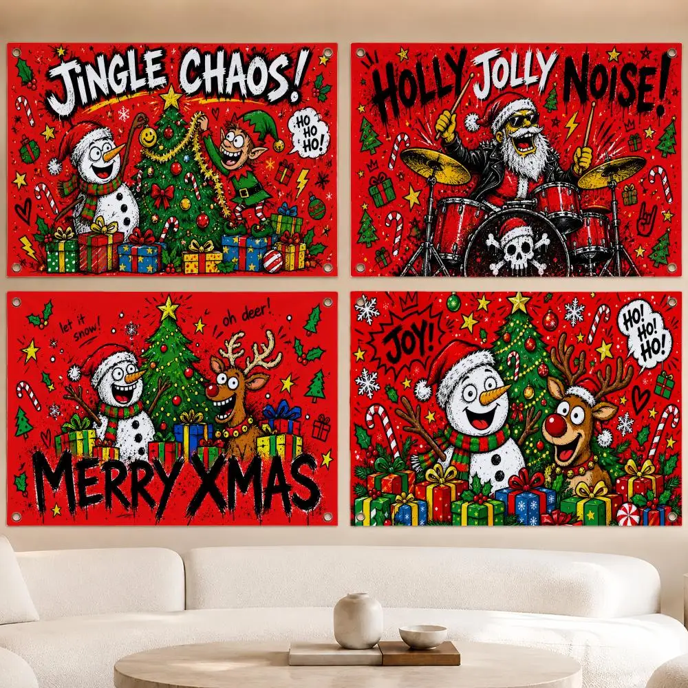Art Ordinary Rock-Style Santa Claus Flags decor flag banner,wall hanging flag,indoor outdoor wall decor,yard garden porch patio