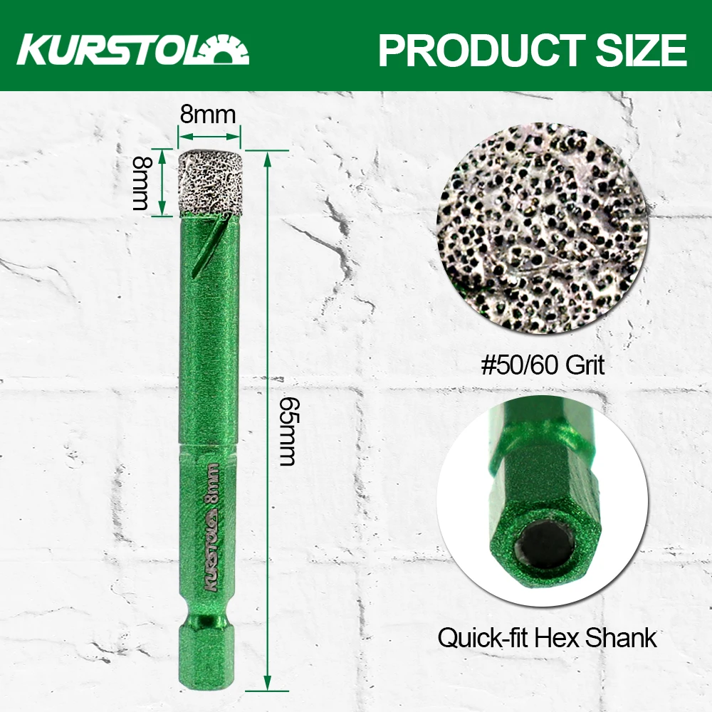 KURSTOL Hex Quick-Fit Shank Diamond Drill Bits Dia 8mm 5pcs Drill Core Bits Granite Marble Stoneware Ceramic Tile Hole Opener