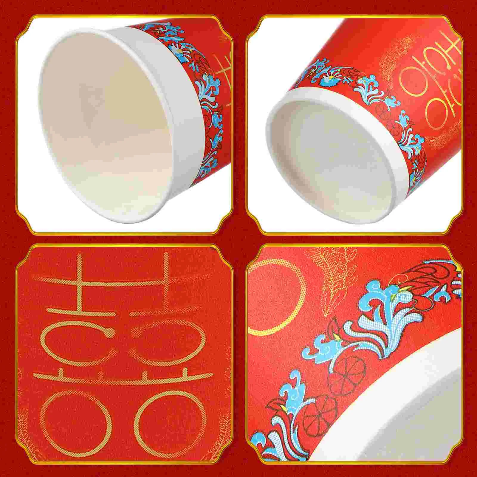 Red Paper Cups Coffee Mugs Drinking Holders Chinese Wedding Supplies Bride Espresso