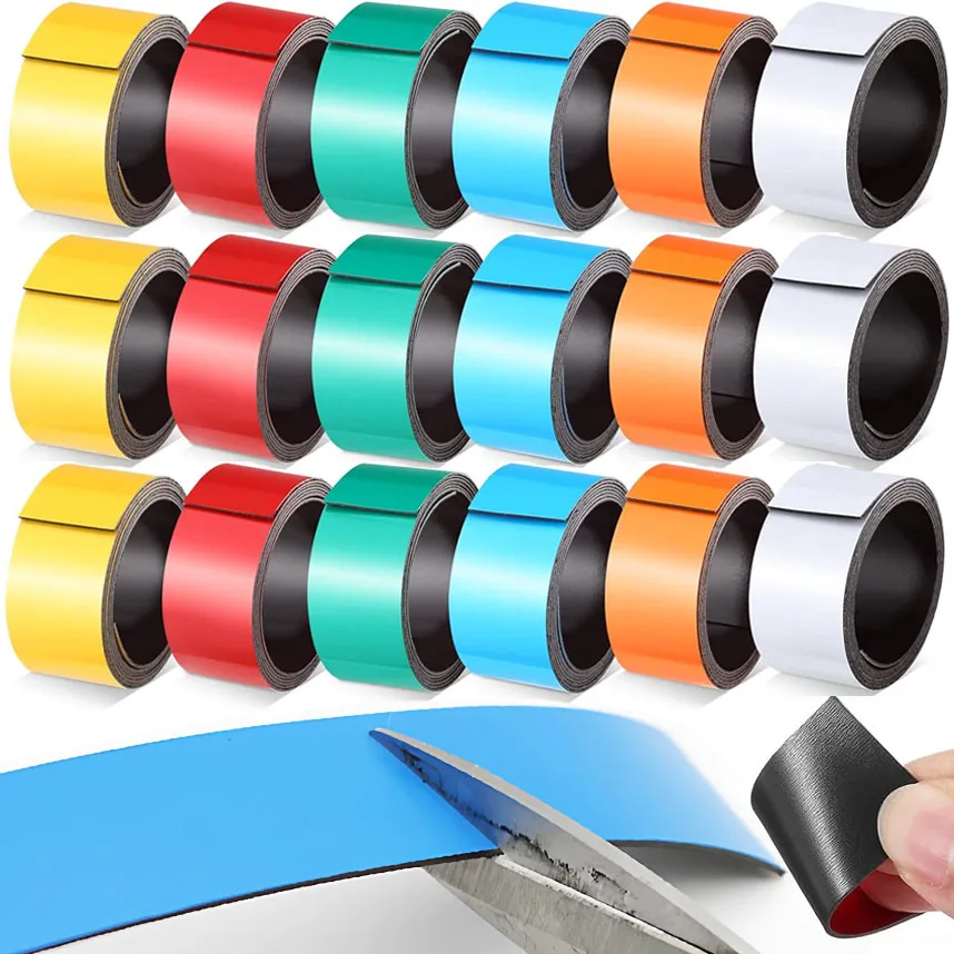 Dry Erase Magnetic Tape Adhesive Colored Magnetic Strips Roll Blank Sentence Labels Writable Stickers for Classroom DIY Crafts