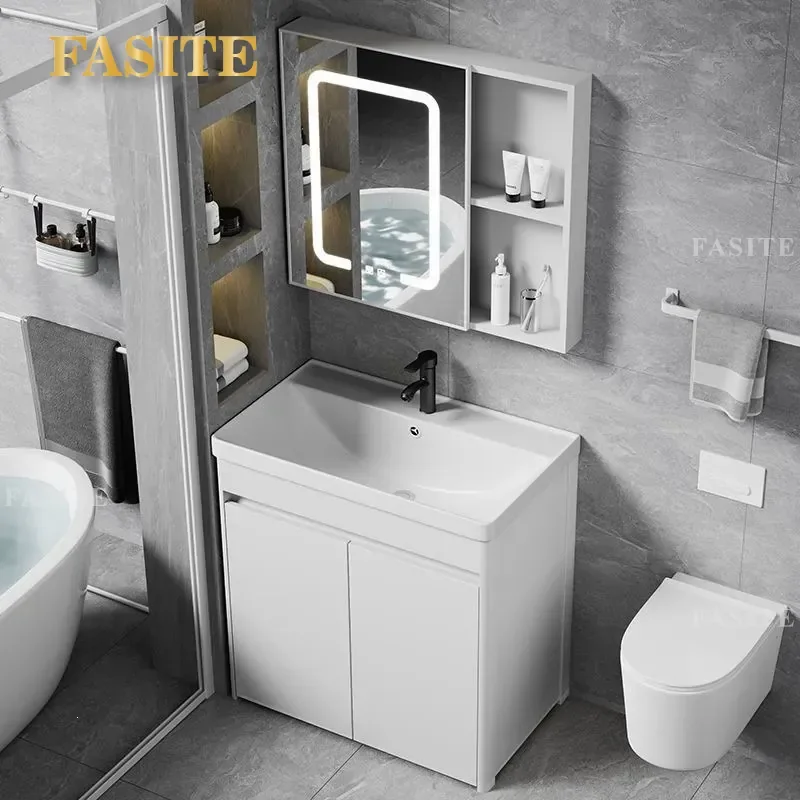 For Bathroom Ceramic Integrated Basin Simple Ocean Style Deepening Washstand Cabinet Balcony Vanity Unit Space Saving Modern