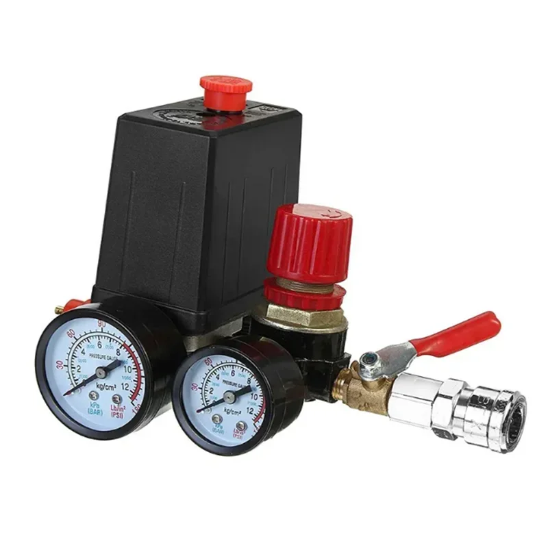 Small Air Compressor Pressure Switch Control Valve Regulator With Gauges Fittings Pneumatic Accessories Quick Response 240V